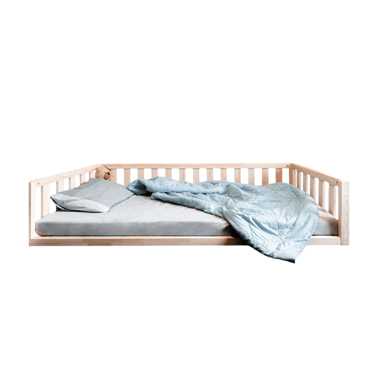 MandreleKids Letto a Terra Naturale Senza Sponde Anteriori Con Angoli Esterni Quadrati Dimensione Twin