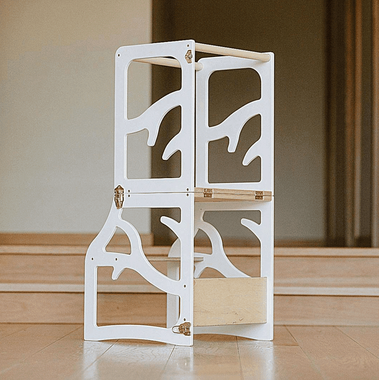 Weco Torre da cucina design 3-in-1 Boom con sgabello bianco