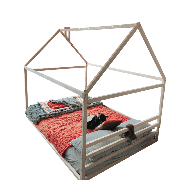 Sweet HOME From Wood Queen House Floor Bed With Headboard Pine Wood