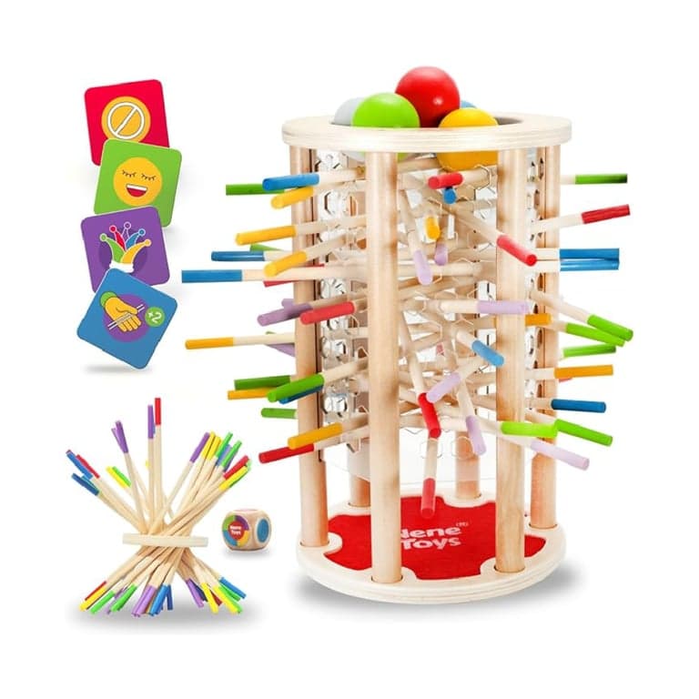 Nene Toys Ball Fall 4-in-1 Montessori Game with Colorful Sticks, Dice, and Cards for Kids