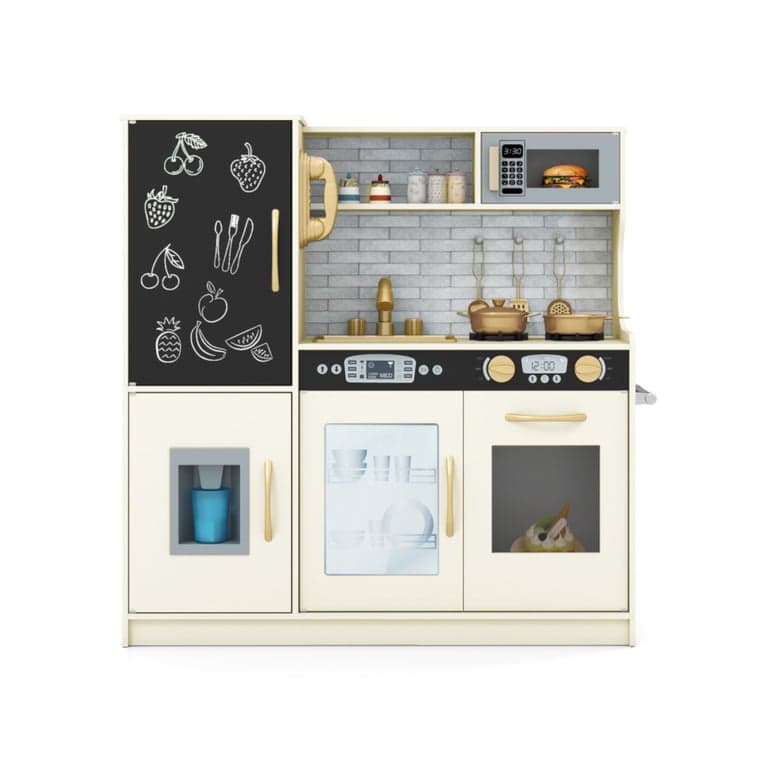 Costway Pretend Play Kitchen Cream White