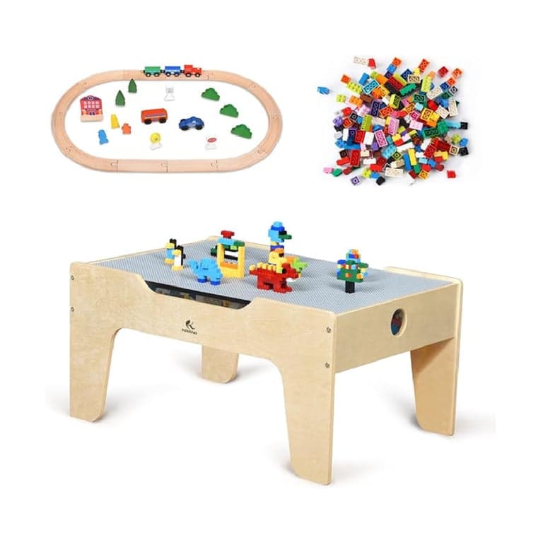 KRAND Kid's All-in-One Activity Play Table With 290 Building Bricks Regular Baseplate Version