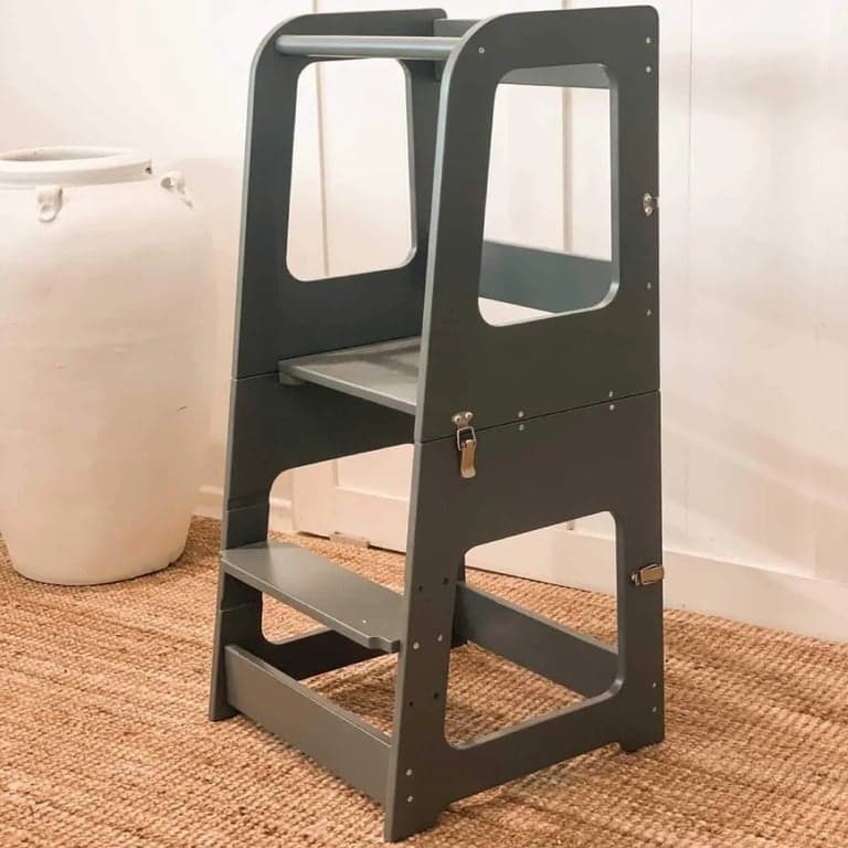 Monti Play Kids Montessori Little Helper Toddler Tower Convertible Table and Chair Set Dary Grey