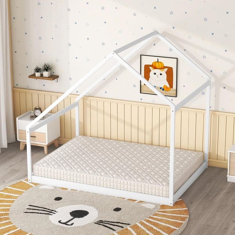 Merax Full Size Bed Frames With Roof White