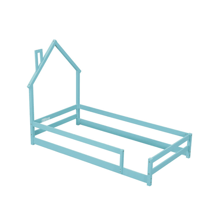 Dolonm Twin Floor Bed With Headboard Blue