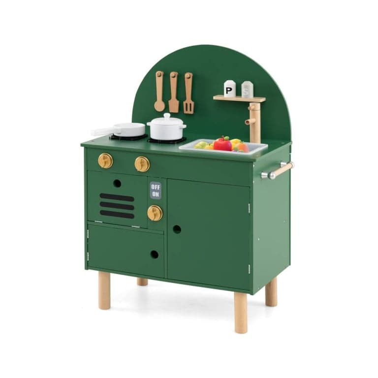 Costway Kitchen Playset With Stoves, Faucet, Sink, Microwave, and Oven Green