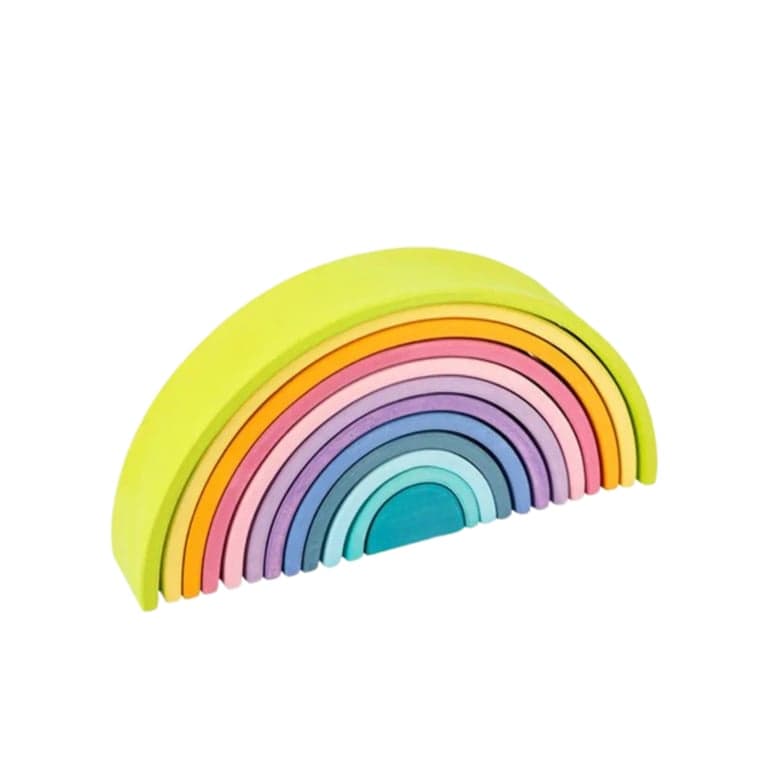 Seaside-Montessori Wooden Rainbow Wonder Blocks 12 Rainbow Pastel Arcs Stacker