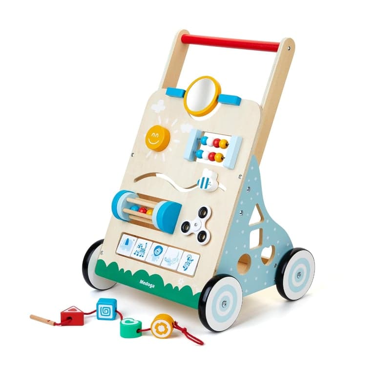 medoga Wooden Baby Walker With 10 Activity Toys