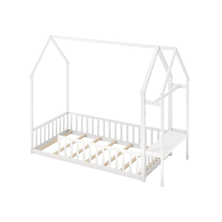 Costway Twin House Floor Bed With Storage Shelf