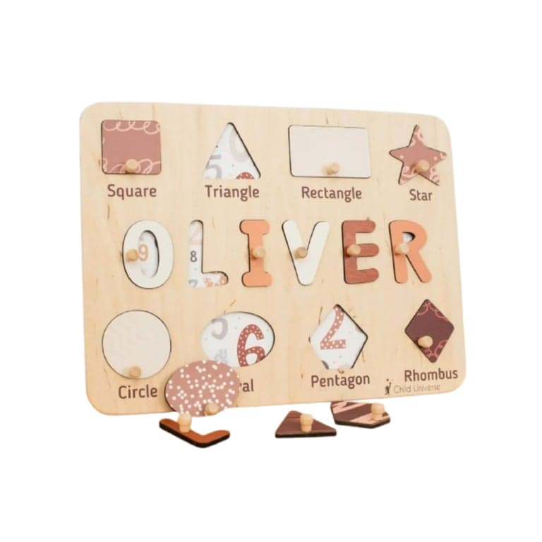 ChildUniverse Shape Sorting Name Puzzle With Pegs NamePuzzle9