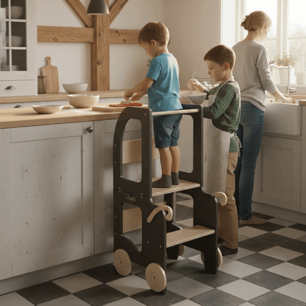 Family SCL Torre per Bambini con Ruote Nero/Naturale