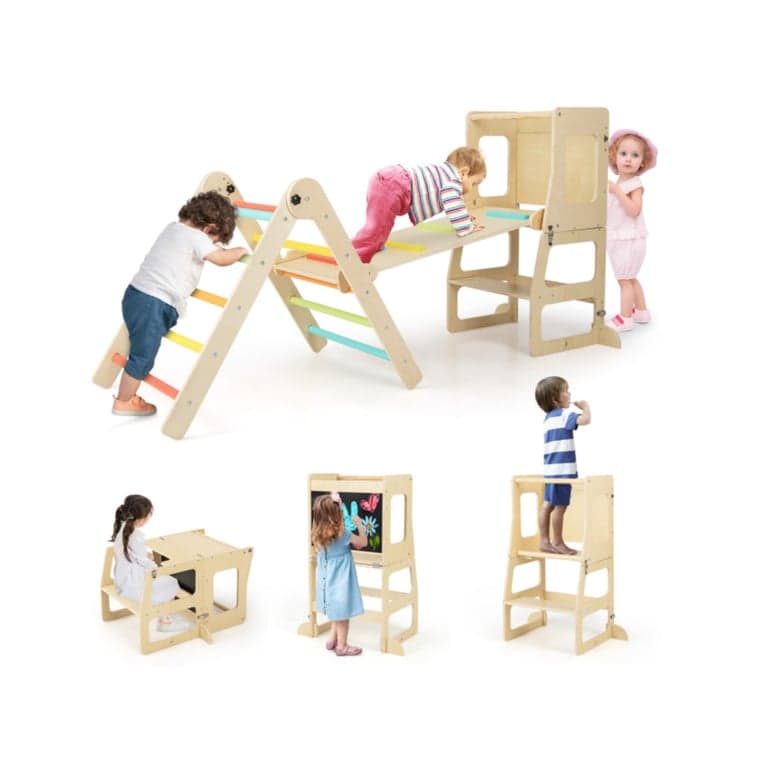 Costway 7-in-1 Toddler Climbing Set Connected Table and Chair Multicolor