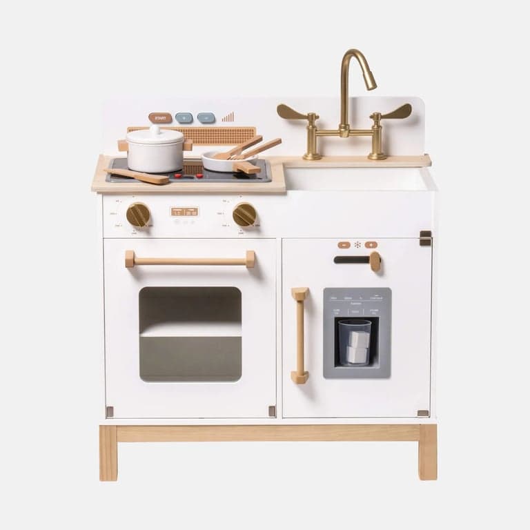 ROBUD Cucina Giocattolo in Legno per Bambini Montessori Bianca