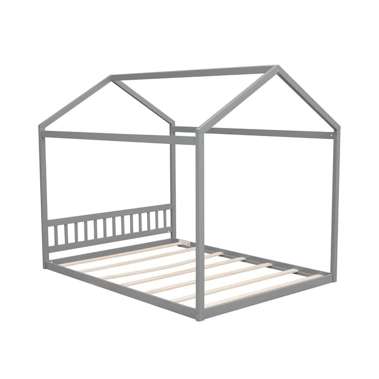 Bellemave Queen Size Floor Bed House Shaped Gray