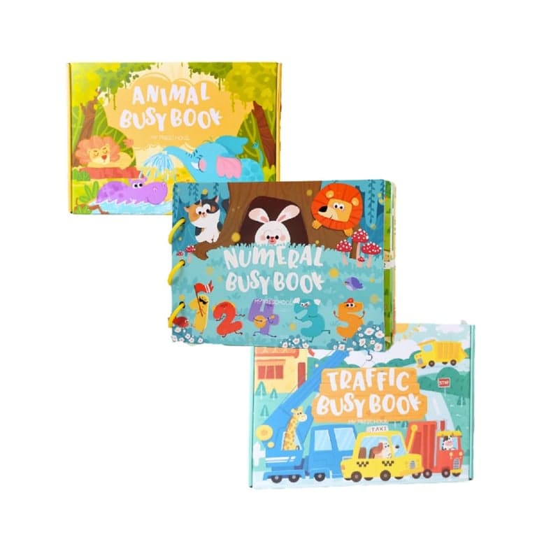 Joymaxx Libro Occupato di Carta Set di 3 Animali, Numeri, Traffico