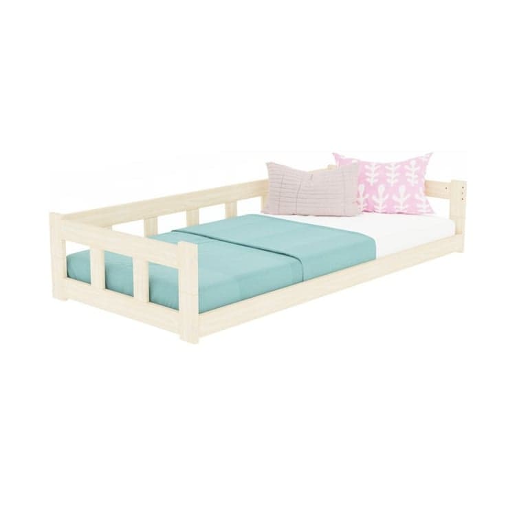 Benlemi Letto Singolo Basso Recinzione Con Parete Laterale Non Verniciato 90x190 CM