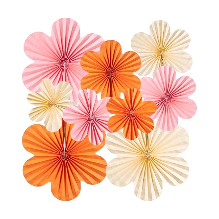 SUNBEAUTY Set of 9 Paper Flowers for Classroom Wall Decoration Pink Orange