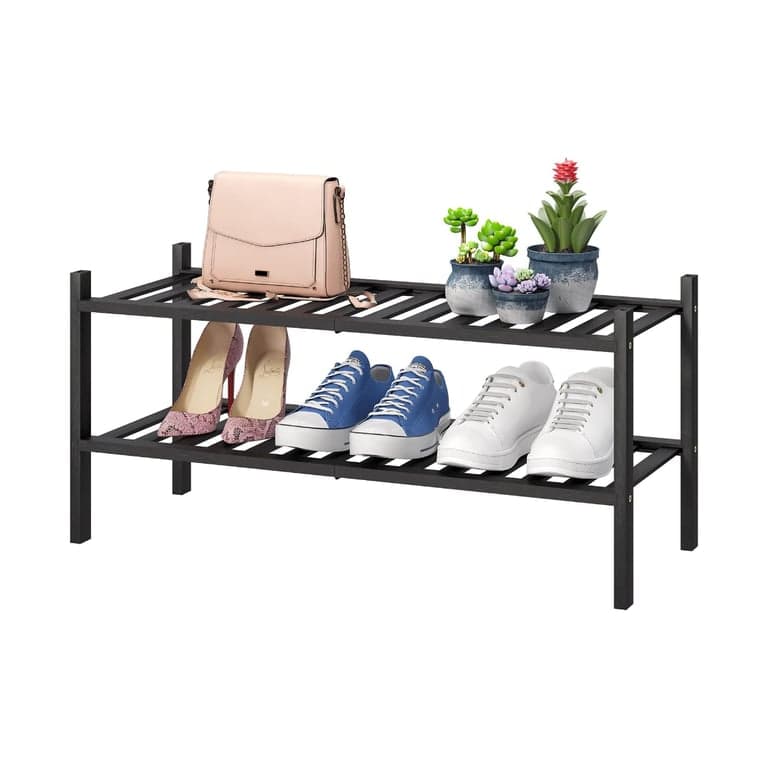 viewcare 2-Tier Bamboo Shoe Rack Black