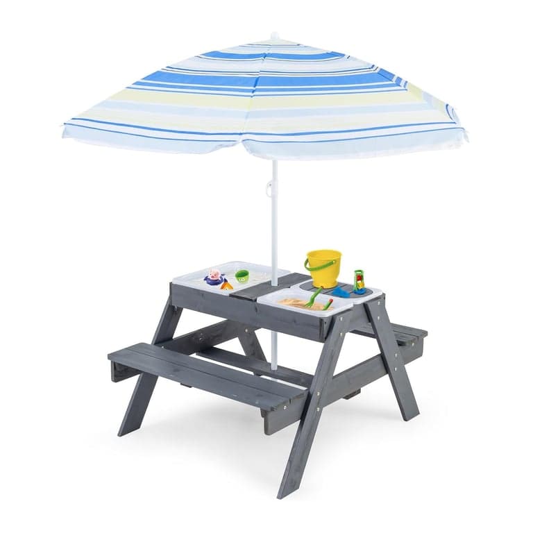HONEY JOY 4-in-1 Sand and Water Activity Table With 3 Removable Bins and Lids Gray