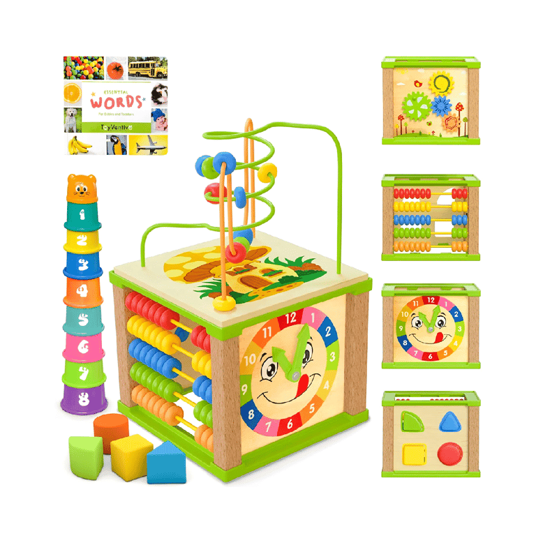 Toy Ventive 5-in-1 Wooden Activity Cube for Babies and Toddlers