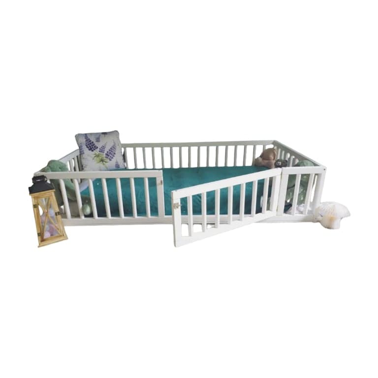 Eco Kids Universe Floor Bed With Round Rails Full White With Door