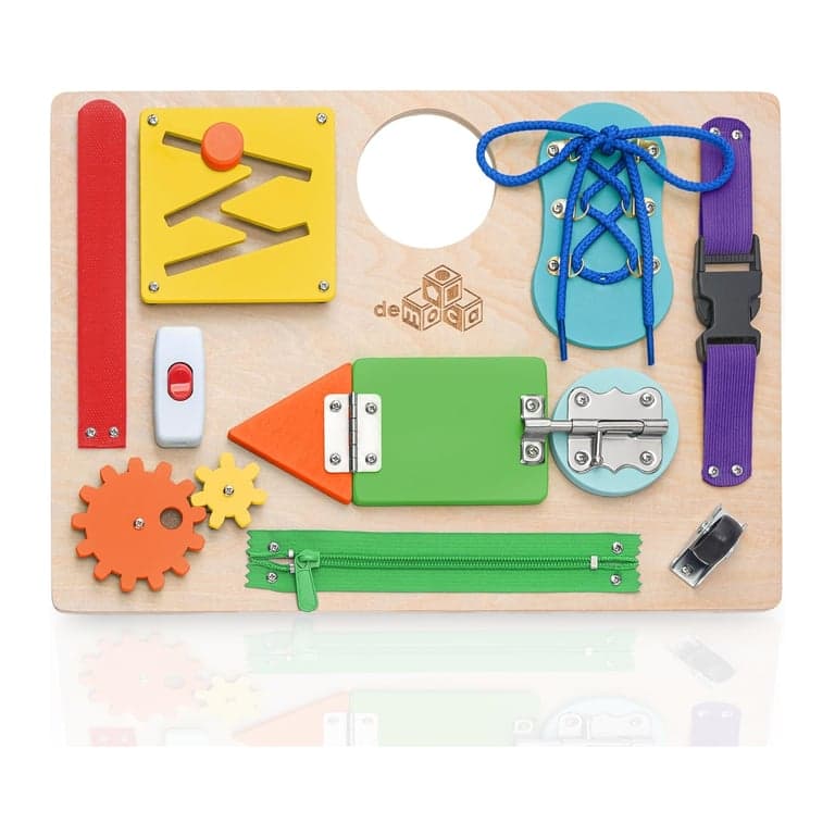 deMoca Wooden Busy Board With Sensory Toys Color
