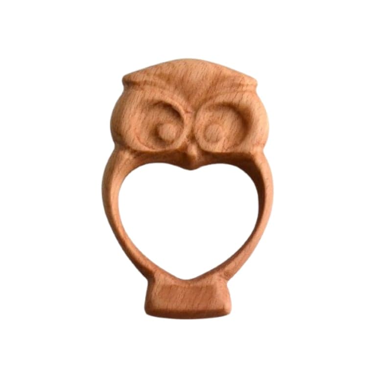 PoppyBabyCo Organic Wooden Rattle-Teether Owl