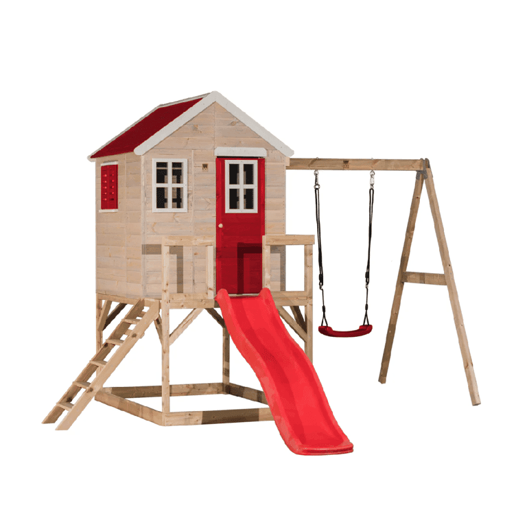 Wendi Toys My Lodge Altalena con Piattaforma, Scivolo e Altalena Singola Rossa