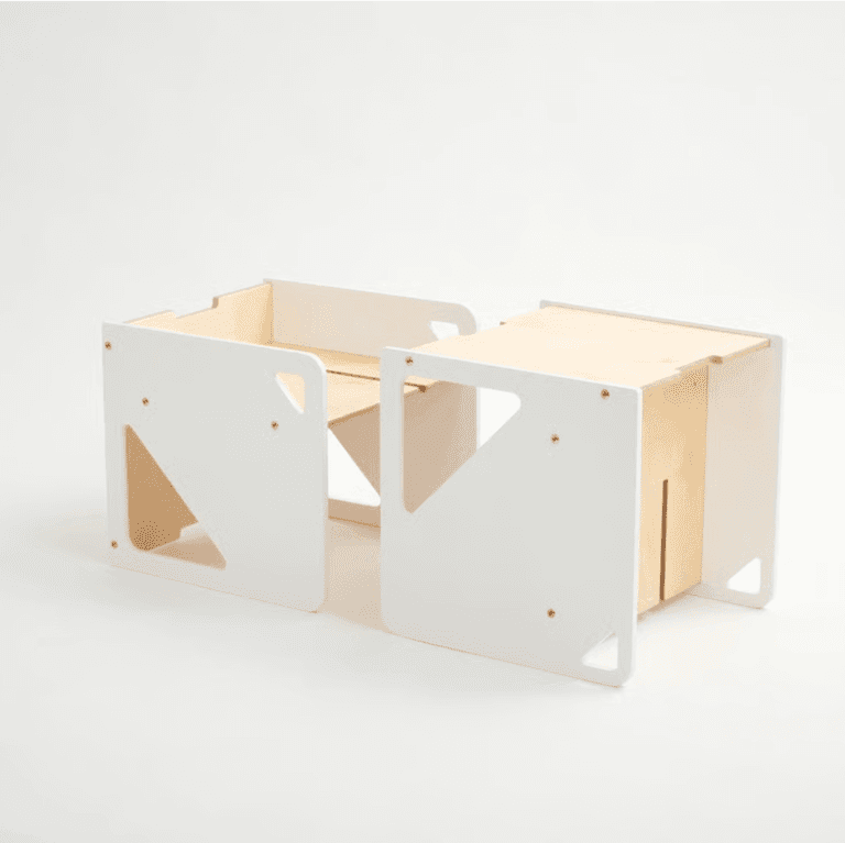 Duck Woodworks Shop Set Tavolo e Sedia a Cubo Bianco