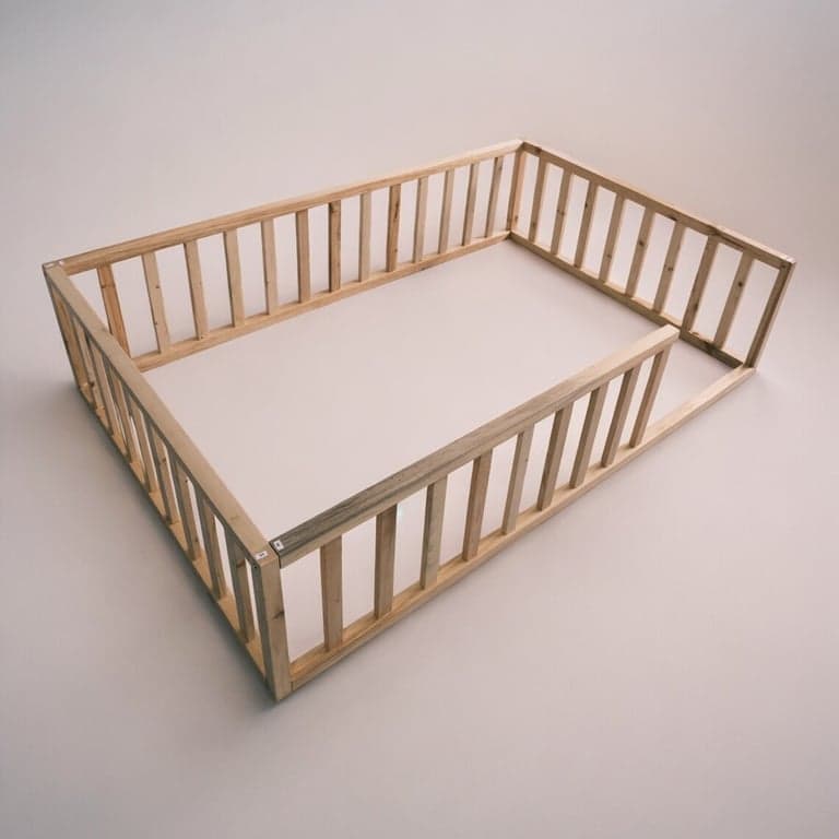 YK Kids Floor Bed With Rectangular Rails Full