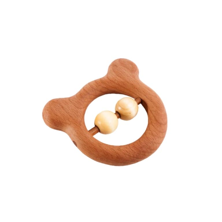 PoppyBabyCo Wooden Baby Rattle-Teether Bear