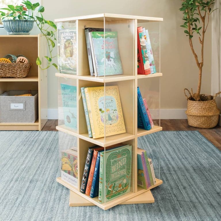 Guidecraft EdQ Rotating Book Display 3-Tier Natural