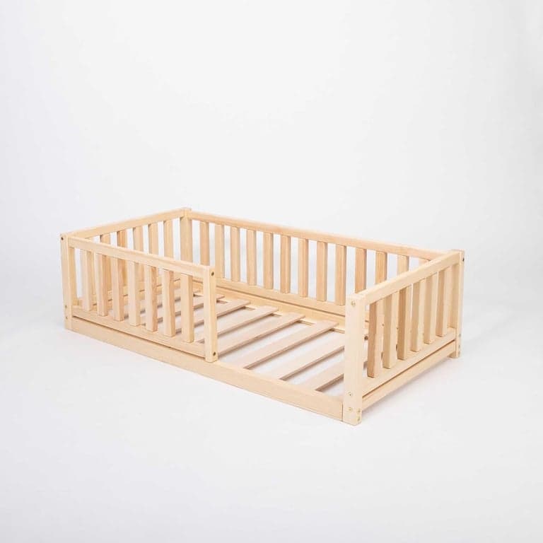 Sweet Home From Wood Floor Bed With Rails on 4 Sides Twin Pine Wood