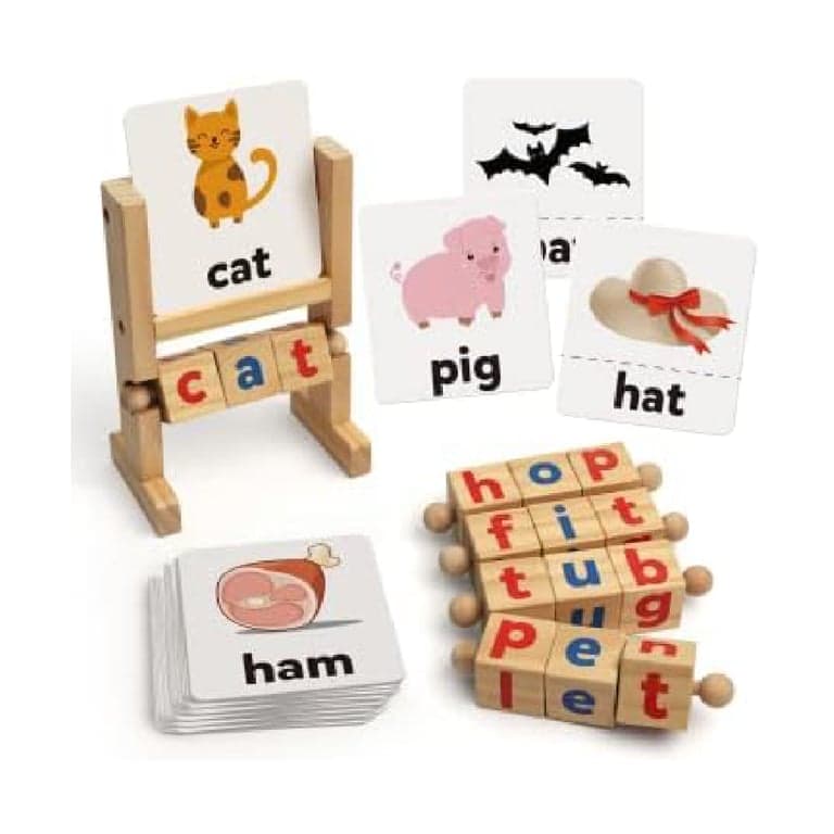 Coogam Wooden Reading Blocks Short Vowel Rods Spelling Games