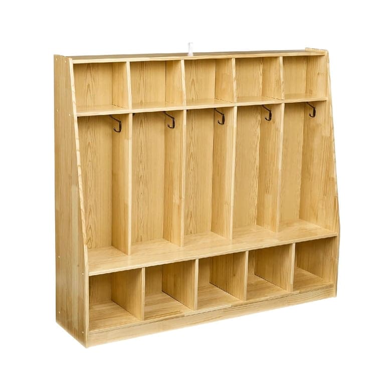 Amazon Basics Coat Locker 5 Section With Bench Natural Pine