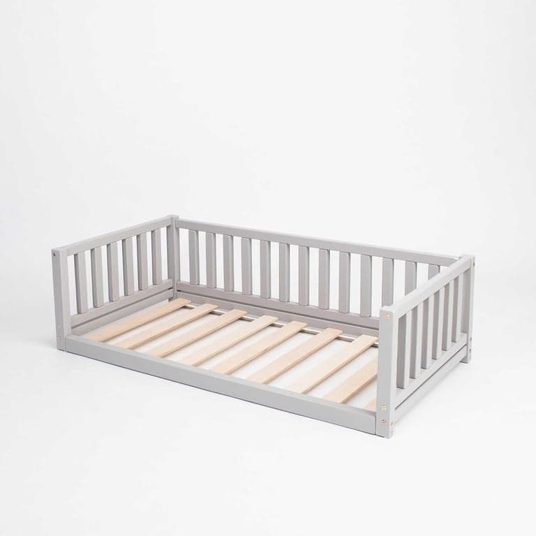 Sweet Home From Wood Floor Bed With Rails on 3 Sides Twin Gray