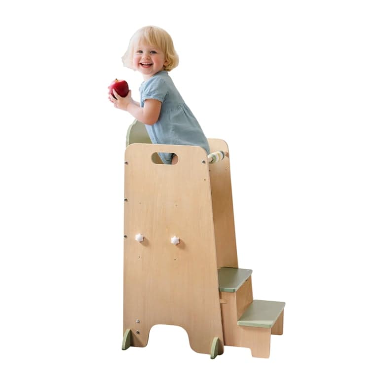 ROBUD Torre per Bambini con Sgabello, Set Verde