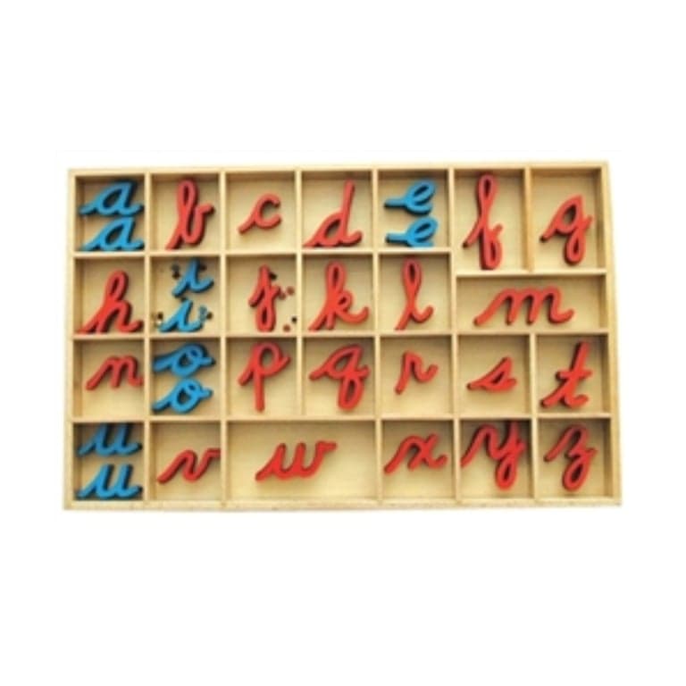 Alison's Montessori Small Movable Alphabet Cursive Red With Blue Vowels