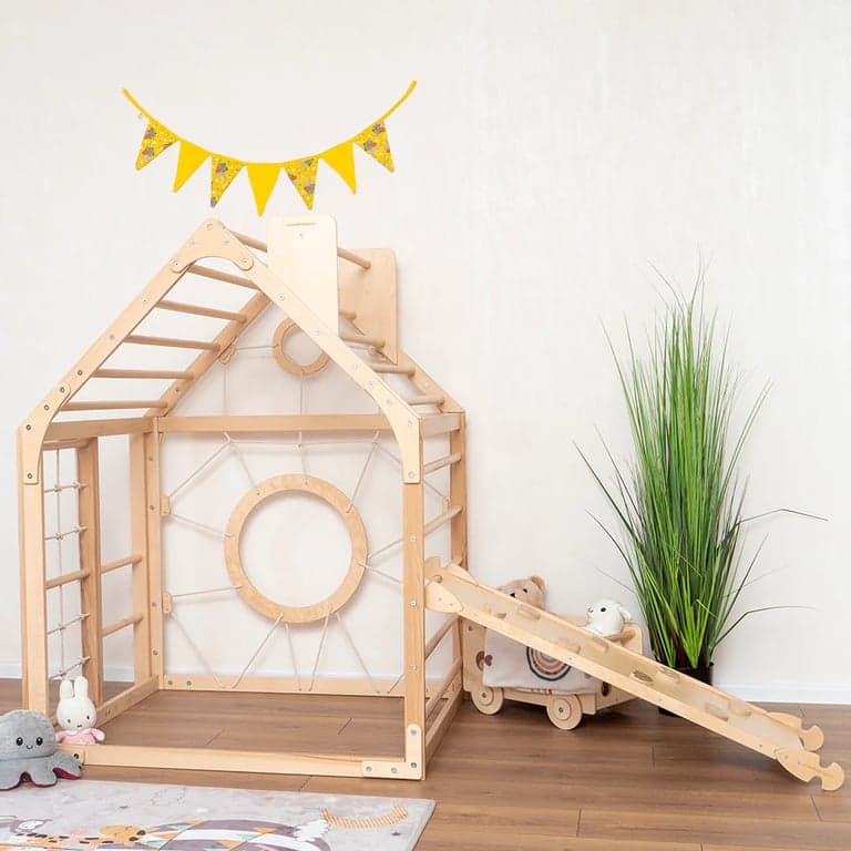 Wood and Hearts Climbing Playhouse With Ramp Natural Wood