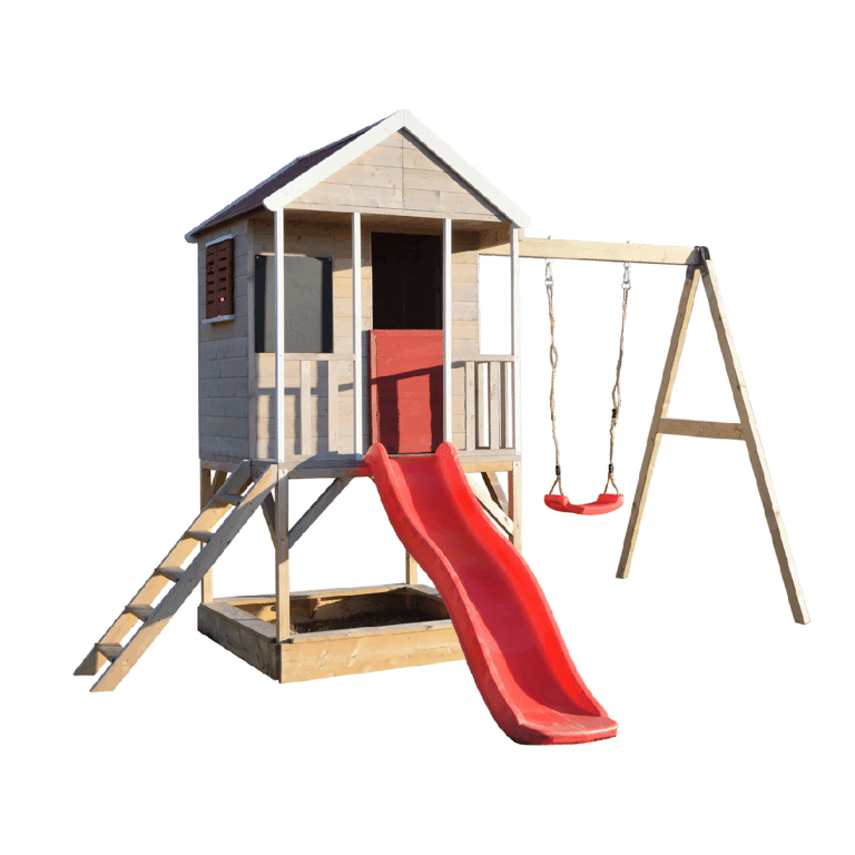 Wendi Toys Summer Adventure Altalena con Piattaforma, Scivolo e Altalena Singola Rossa