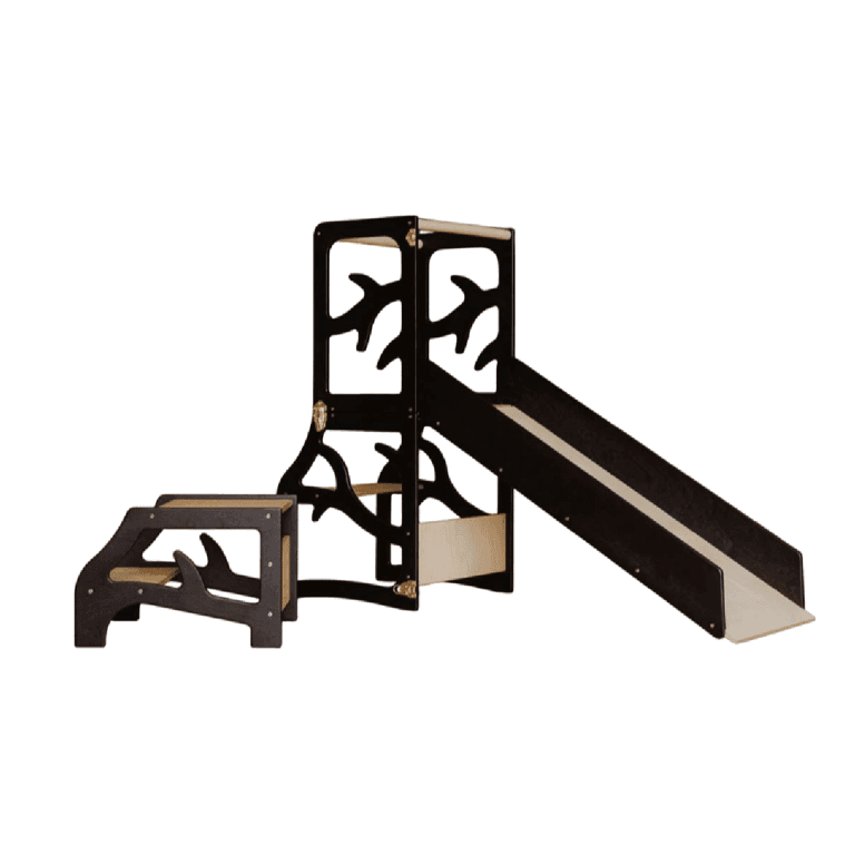 Weco Torre da Cucina 4 in 1 con design ad albero, scivolo e sgabello Nero
