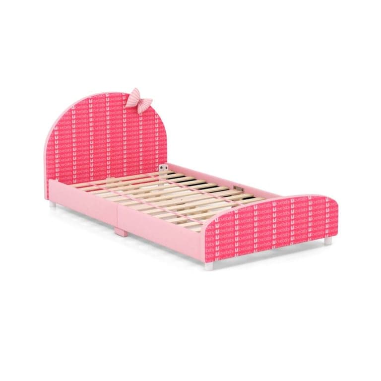 Costway Twin Bed Platform With Slat Support Pink
