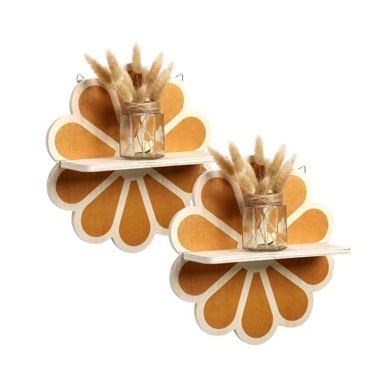 Tatuo 2 Pieces Boho Wooden Flower Wall Shelves