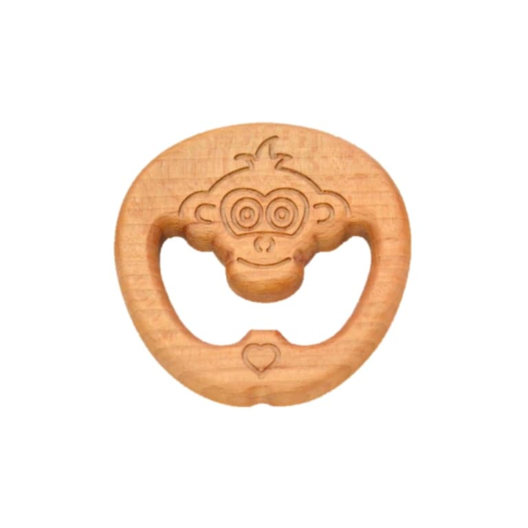 PoppyBabyCo Organic Wooden Teether Toy Monkey