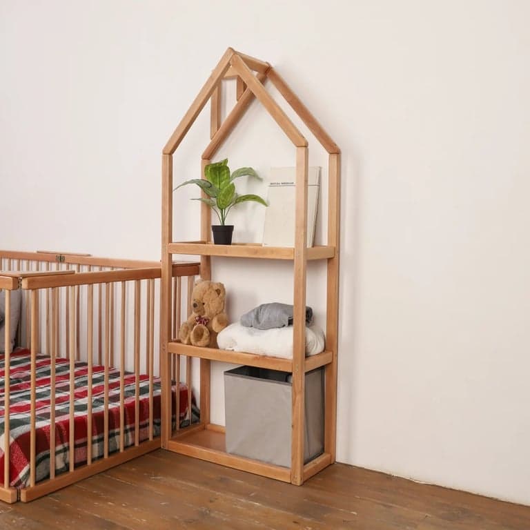 BusyWood Wooden House Shelf Natural 27.56 Inch