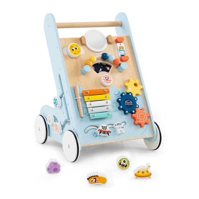 BABY JOY Wooden Baby Push Walker Universe Blue