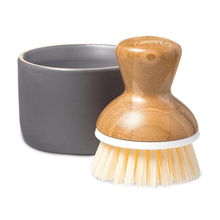 Full Circle Dish Brush Bubble Up Ceramic Soap Dispenser & Bamboo Handle Gray