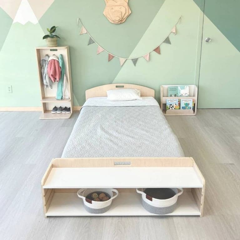 Sapiens Child Cherry Floor Bed With Shelves Twin Size Birch Plywood