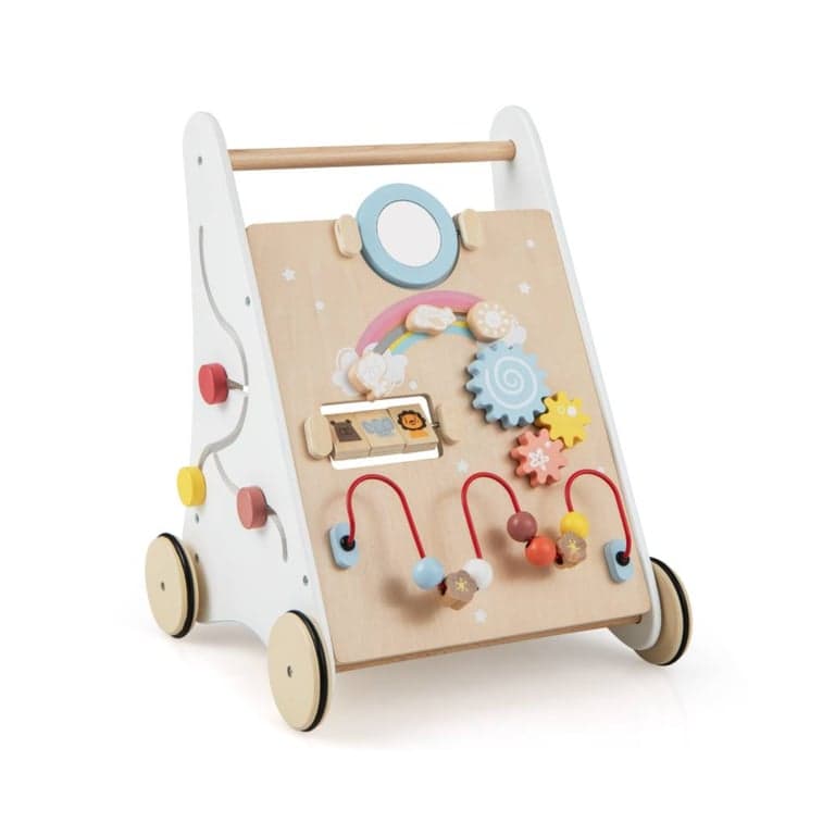 Costway Wooden Baby Walker With Multiple Activities Center White