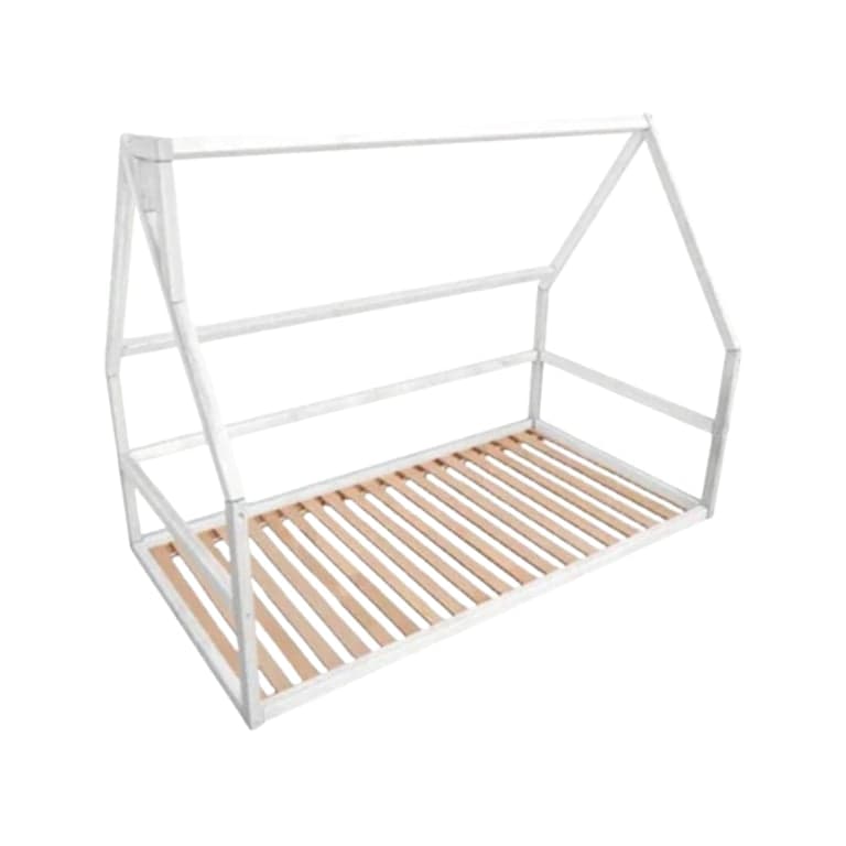 BusyWood House Floor Bed With Slats Model 1 White Full